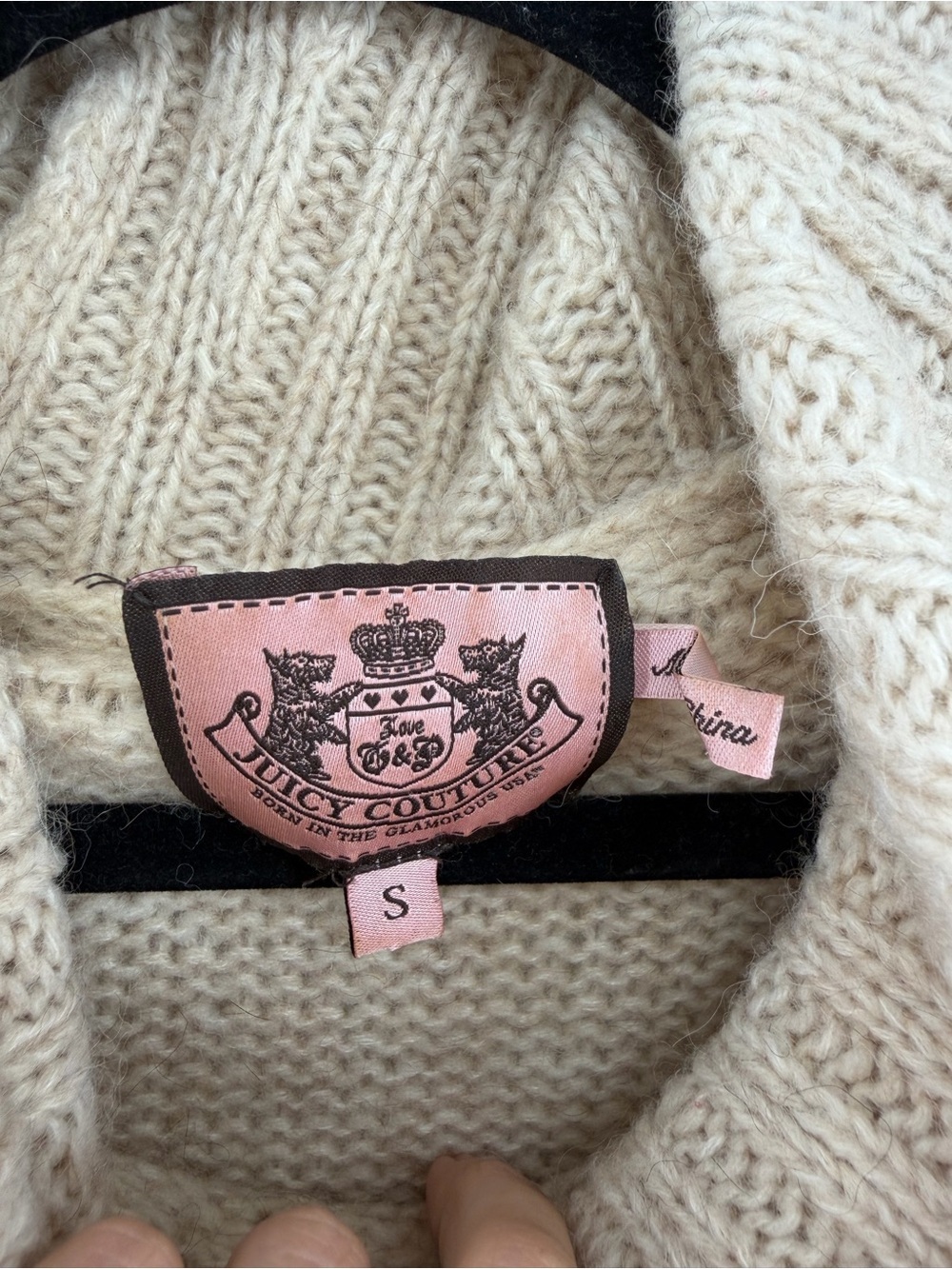 Juicy Couture Y2K Cream Alpaca Wool Blend Cowl Neck Tunic Sweater Embellished S - Picture 3 of 6
